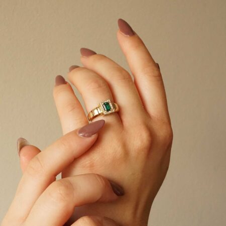 Γυναικείο Δαχτυλίδι Ροζέτα Με Πράσινη Πέτρα 14 Καράτια