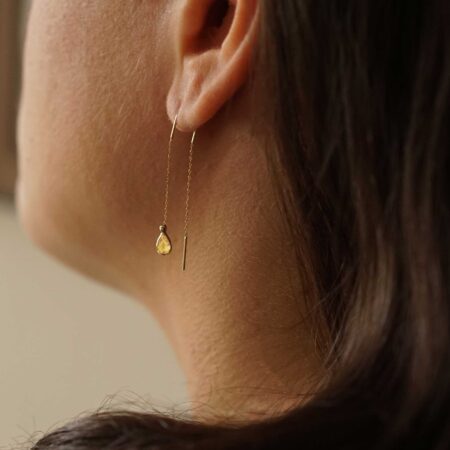 Κρεμαστά Σκουλαρίκια Αλυσίδα Με Κίτρινη Πέτρα Σε Χρυσό 14 Καράτια