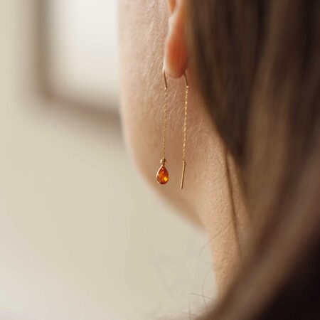 Κρεμαστά Σκουλαρίκια Αλυσίδα Με Πορτοκαλί Πέτρα Σε Χρυσό 14 Καράτια