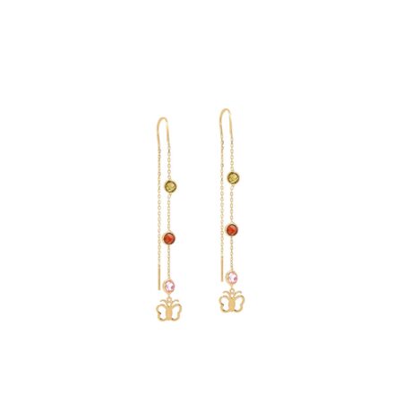 Κρεμαστά Σκουλαρίκια Αλυσίδα Με Ζιργκόν Πέτρες Σε Χρυσό 14Κ