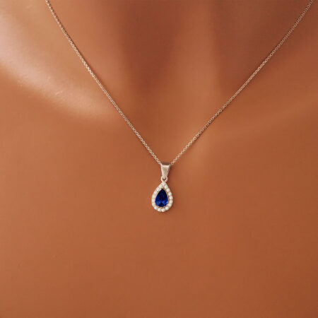 Μενταγιόν Λευκόχρυση Ροζέτα 14 Καράτια Με Μπλε Πέτρα