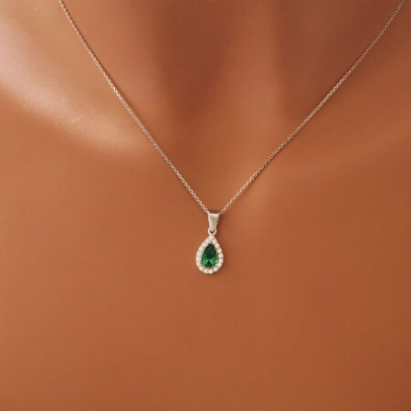 Μενταγιόν Λευκόχρυση Ροζέτα 14 Καρατίων Με Πράσινη Πέτρα