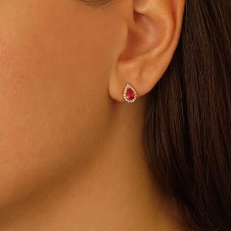 Ροζ Χρυσά Σκουλαρίκια Ροζέτα 14 Καράτια Με Ζιργκόν