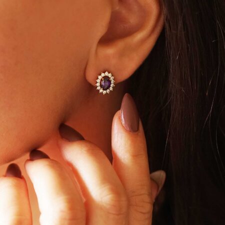 Ροζέτες Σκουλαρίκια Με Μωβ Πέτρες Σε Ροζ Χρυσό 9 Καράτια