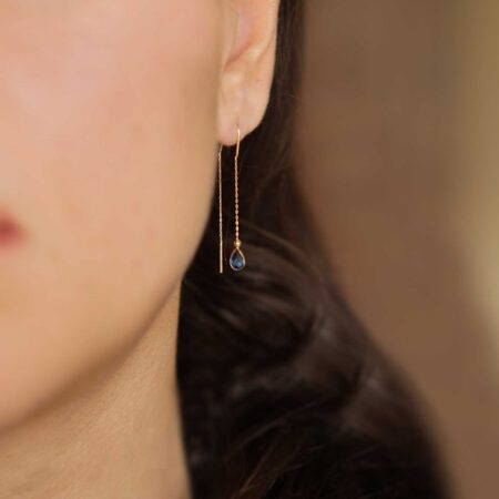 Σκουλαρίκια Κρεμαστά Αλυσίδα Με Μπλε Πέτρα Σε Χρυσό 14 Καράτια