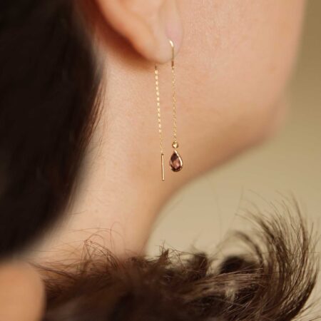 Σκουλαρίκια Κρεμαστά Αλυσίδα Με Μωβ Πέτρα Σε Χρυσό 14 Καράτια