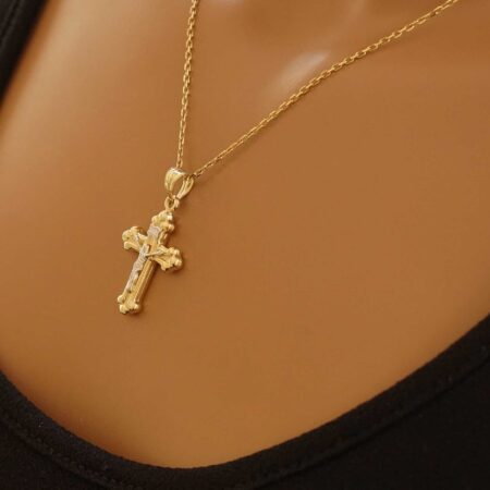 Σταυρός Χρυσός Δίχρωμος 9 Καράτια Με Τον Εσταυρωμένο