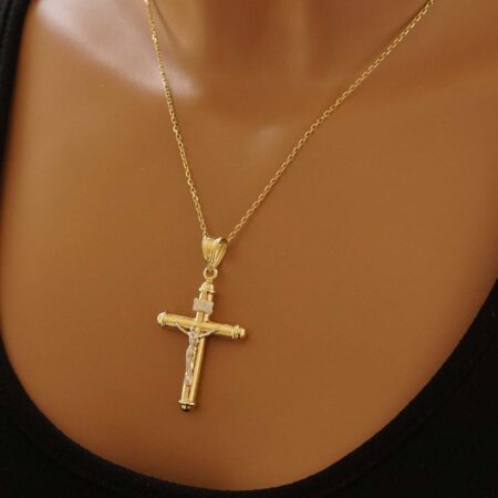 Σταυρός Με Τον Εσταυρωμένο Σε Δίχρωμο Χρυσό 9 Καράτια