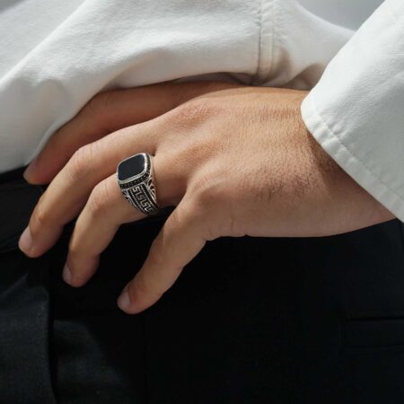 Ανδρικό Δαχτυλίδι Με Μαύρη Πέτρα Όνυχα Σε Ασήμι 925