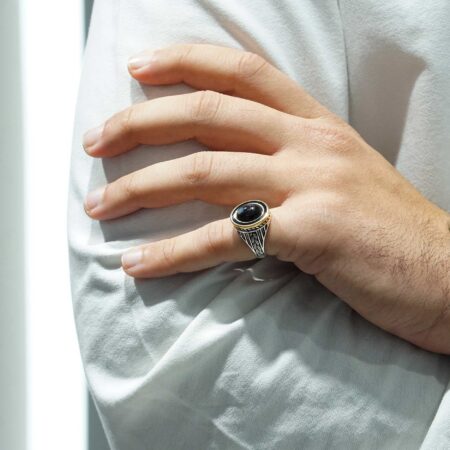 Ανδρικό Δαχτυλίδι Σεβαλιέ Με Όνυχα και Σμάλτο Σε Ασήμι 925