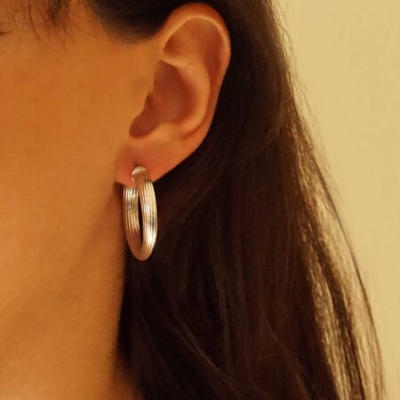 Ασημί Κρίκοι Με Ρίγες Γυναικείοι 925