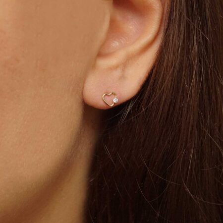 Χρυσά Σκουλαρίκια Καρδιές 14 Καρατίων Με Ζιργκόν