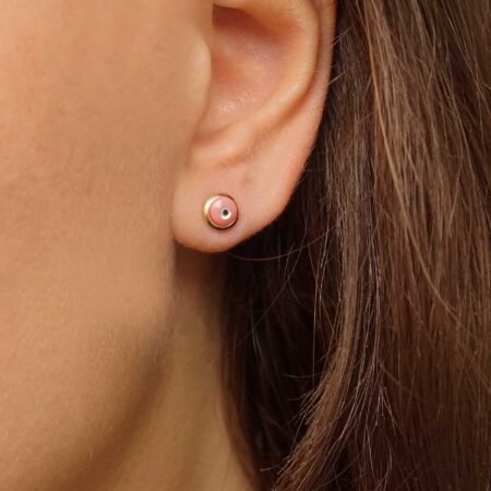 Χρυσά Σκουλαρίκια Ματάκι Ροζ 14 Καρατίων