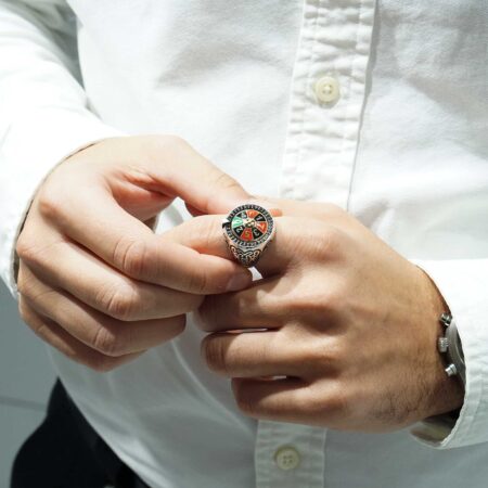 Δαχτυλίδι Ασημένιο Ανδρικό 925 Με Σμάλτο Και Ζιργκόν