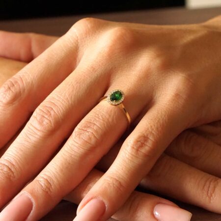 Δαχτυλίδι Ροζέτα Με Πράσινη Πέτρα Σε Χρυσό 14 Καράτια