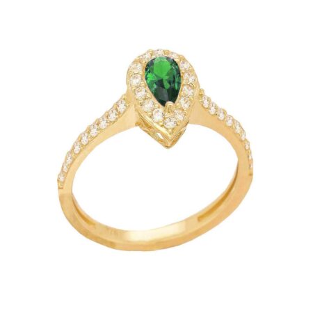 Δαχτυλίδι Ροζέτα Με Πράσινη Πέτρα Ζιργκόν Σε Χρυσό 9Κ