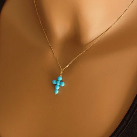 Γυναικείος Σταυρός Χρυσός 14Κ Με Τιρκουάζ Πέτρες