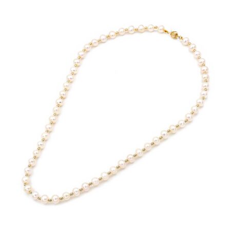 Κολιέ Από Φυσικά Μαργαριτάρια Με Χρυσές Μπίλιες 14Κ