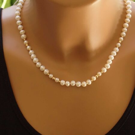 Κολιέ Fresh Water Pearls Με Χρυσές Μπίλιες 14 Καρατίων