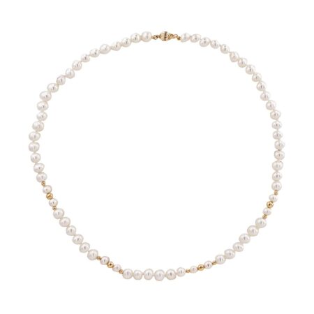 Κολιέ Fresh Water Pearls Με Χρυσές Μπίλιες 14Κ