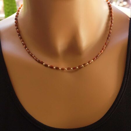 Κολιέ Με Καφέ Πέτρες Και Χρυσές Μπίλιες 14 Καρατίων