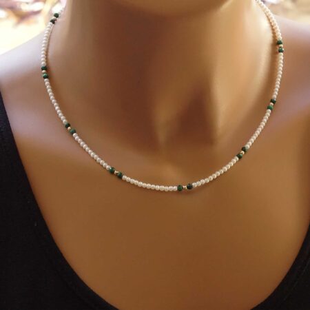 Κολιέ Με Λευκά Μαργαριτάρια Και Μαλαχίτη 14 Καράτια