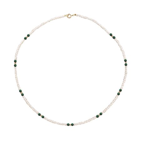 Κολιέ Με Λευκά Μαργαριτάρια Και Μαλαχίτη 14Κ