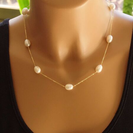 Κολιέ Με Λευκά Μαργαριτάρια Σε Χρυσό 14 Καράτια