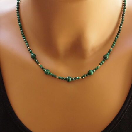 Κολιέ Με Μαλαχίτη Και Χρυσές Μπίλιες 14 Καρατίων