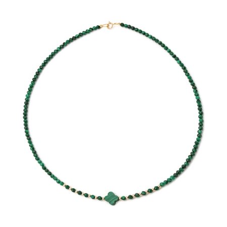 Κολιέ Από Μαλαχίτη Με Χρυσές Μπίλιες 14Κ