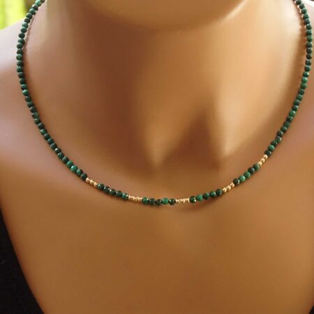 Κολιέ Μαλαχίτης Με Χρυσές Μπίλιες 14 Καρατίων