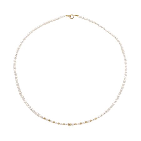 Κολιέ Με Μαργαριτάρια Γλυκού Νερού Και Χρυσές Μπίλιες 14Κ