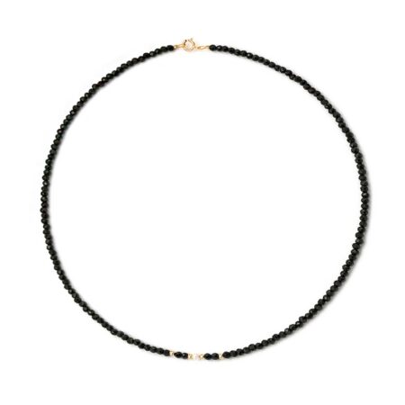 Κολιέ Με Μαύρες Πέτρες Spinel Και Χρυσές Μπίλιες 14Κ