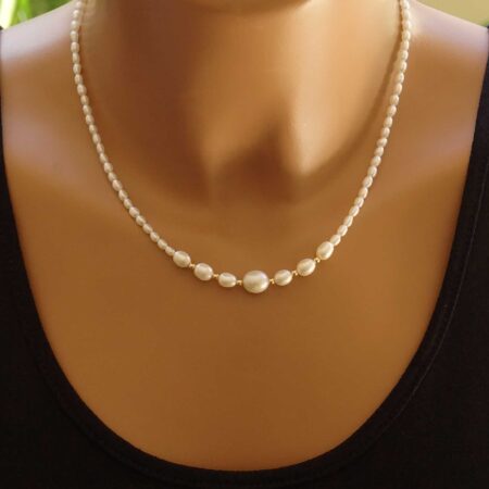 Κολιέ Με Μαργαριτάρια Γλυκού Νερού Και Μπίλιες Χρυσές 14 Καρατίων