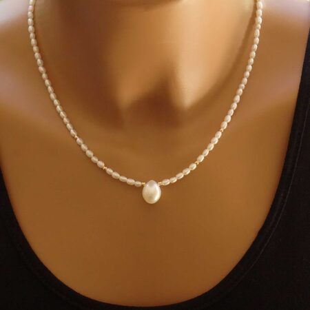 Κολιέ Με Μαργαριτάρια Γλυκού Νερού Και Μπίλιες Σε Χρυσό 14 Καρατίων