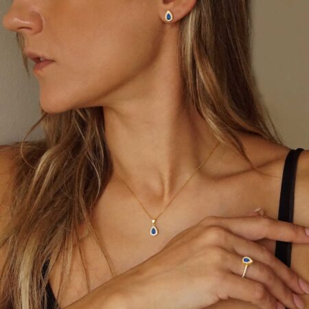 Μενταγιόν Ροζέτα Χρυσή 9 Καράτια Με Μπλε Πέτρα