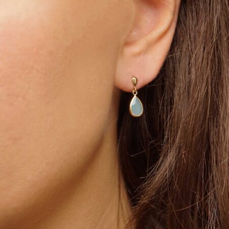 Σκουλαρίκια Κρεμαστά Με Γαλάζια Πέτρα Σε Χρυσό 9 Καράτια