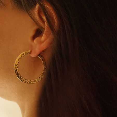 Σκουλαρίκια Κρίκοι Πλακέ Διαμανταρισμένοι 925