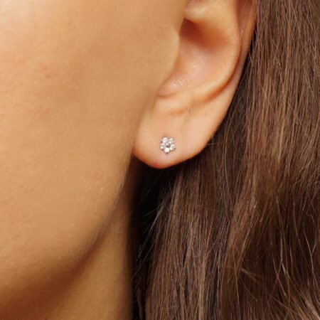 Σκουλαρίκια Λουλούδια Καρφωτά Λευκόχρυσα 14 Καρατίων