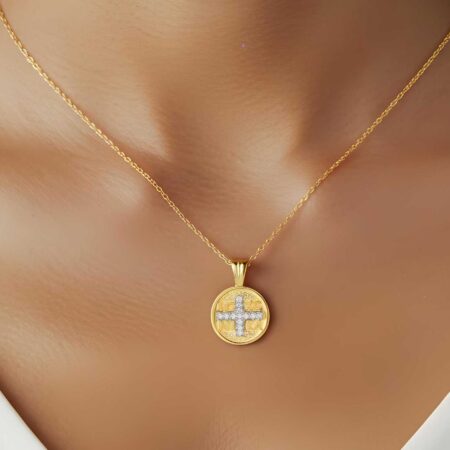 Χρυσό Κωνσταντινάτο 18 Καράτια Με Διαμάντια Μπριγιάν Και Αλυσίδα