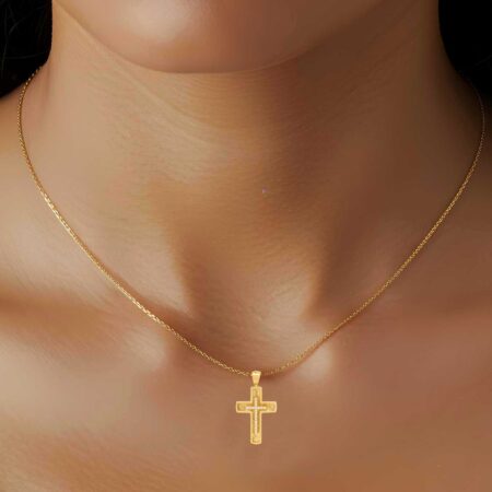 Χρυσός Σταυρός Δύο Όψεων 14 Καρατίων Με Ζιργκόν