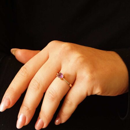 Δαχτυλίδι Με Αμέθυστο Και Διαμάντια Σε Ροζ Χρυσό 18 Καράτια