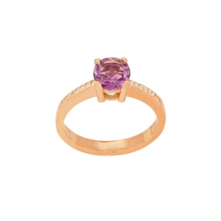 Δαχτυλίδι Με Αμέθυστο Και Διαμάντια Σε Ροζ Χρυσό 18Κ