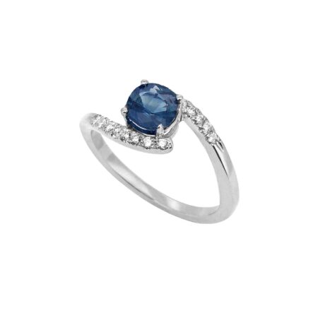 Δαχτυλίδι Με Μπλε Ζαφείρι Και Διαμάντια Σε Λευκόχρυσο 18Κ