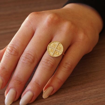 Δαχτυλίδι Με Κωνσταντινάτο Και Ζιργκόν Πέτρες Σε Χρυσό 14 Καράτια