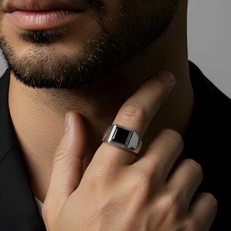 Δαχτυλίδι Με Μαύρη Πέτρα Ανδρικό Λουστρέ-Ματ Σε Ασήμι 925