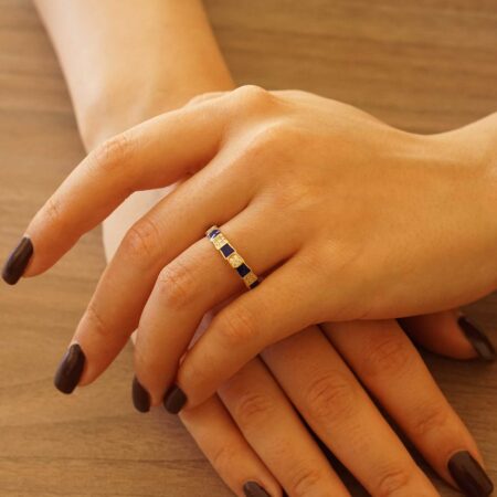 Δαχτυλίδι Με Σμάλτο Μπλε Και Ζιργκόν Πέτρες Σε Χρυσό 14Κ