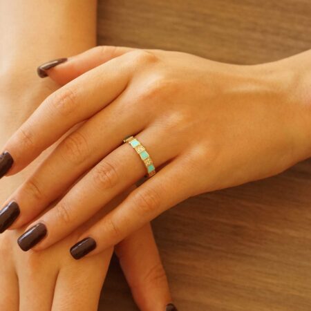 Δαχτυλίδι Με Σμάλτο Τιρκουάζ Και Ζιργκόν Πέτρες Σε Χρυσό 14Κ