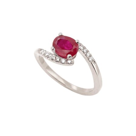 Δαχτυλίδι Με Ρουμπίνι Και Διαμάντια Σε Λευκόχρυσο 18Κ