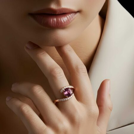 Δαχτυλίδι Με Ρουμπίνι Και Διαμάντια Σε Ροζ Χρυσό 18 Καράτια